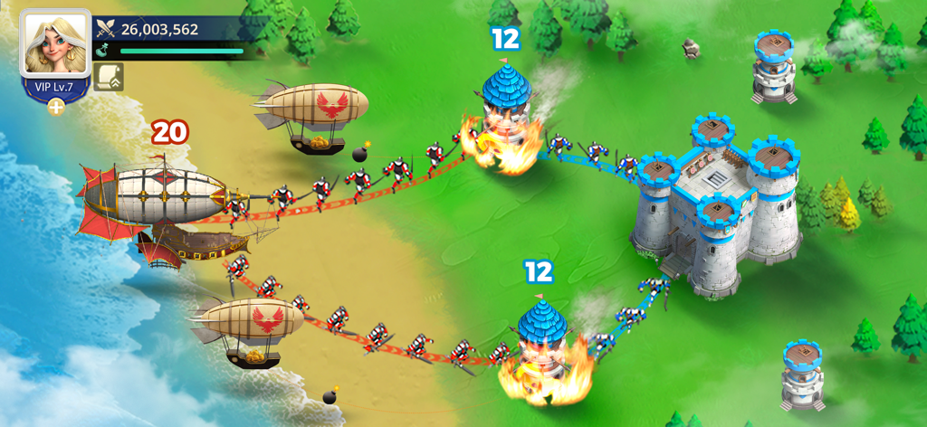 Castle Empire - Strategic airship and troop battle attacking towers in Castle Empire