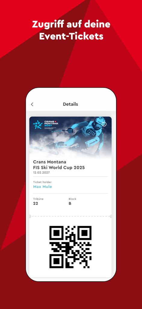 Swiss-Ski - Digital ticket for the FIS Ski World Cup displayed on the Swiss-Ski app