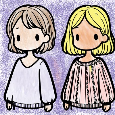 two girls in a jumper one with short hair one with long hair
