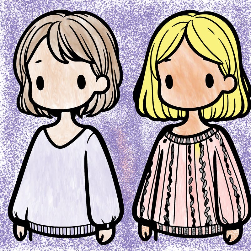 two girls in a jumper one with short hair one with long hair