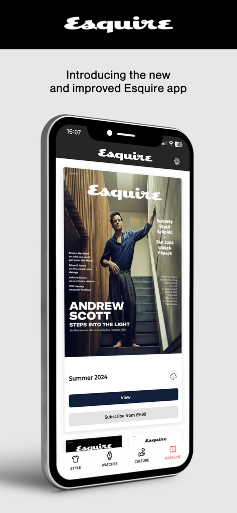 Esquire UK - Esquire UK mobile app interface showing the Summer 2024 digital edition cover