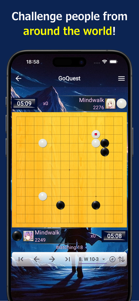 GoQuest - GoQuest app screenshot showing an online competitive 9x9 Go game match