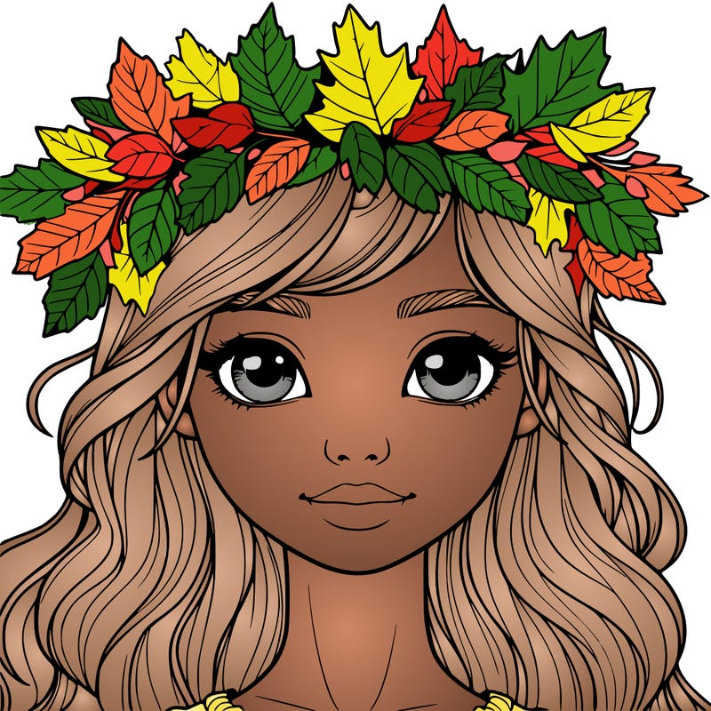 realistic girl with fall leaf crown