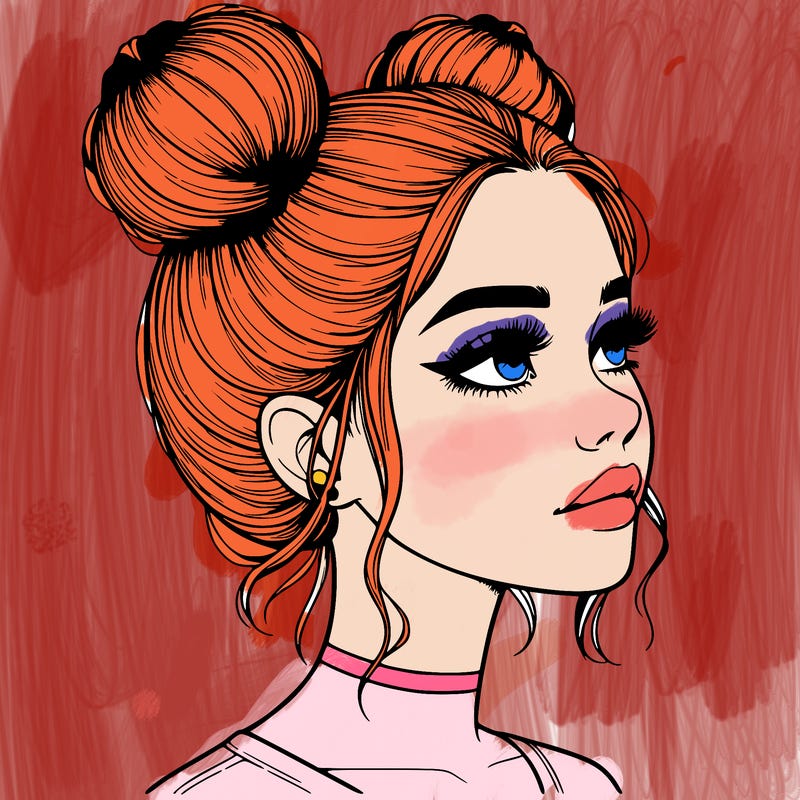 realistic girl with buns on the top of her head