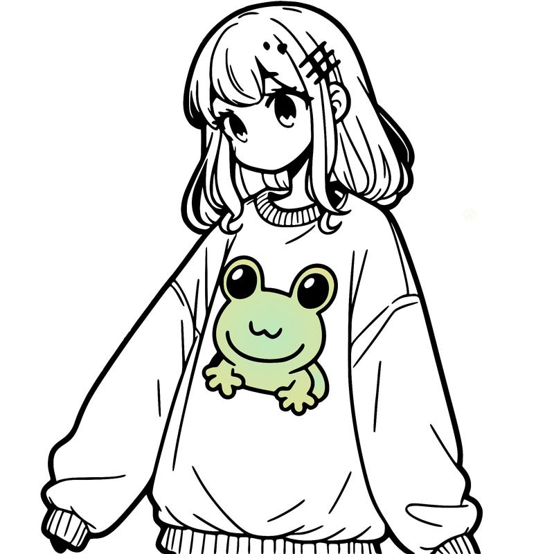 girl wearing frogging sweatshirt