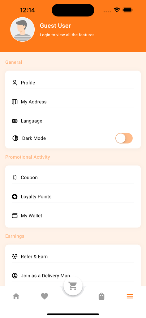 Africaribana Go - Tela do menu de configurações e perfil do usuário do aplicativo Africaribana Go