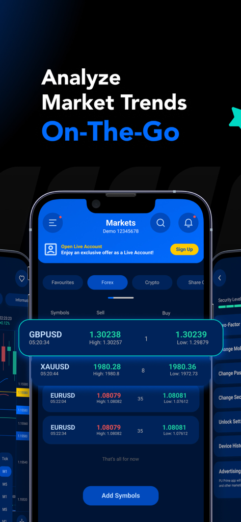 PU Prime - Forex Trading - 通貨ペアと金のリアルタイム市場トレンドを表示するPU Primeモバイルアプリ