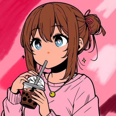 manga character drinking boba