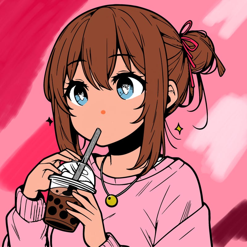 manga character drinking boba