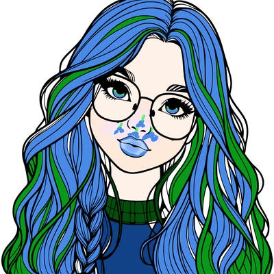 girl with long hair and freckles and glasses realistic