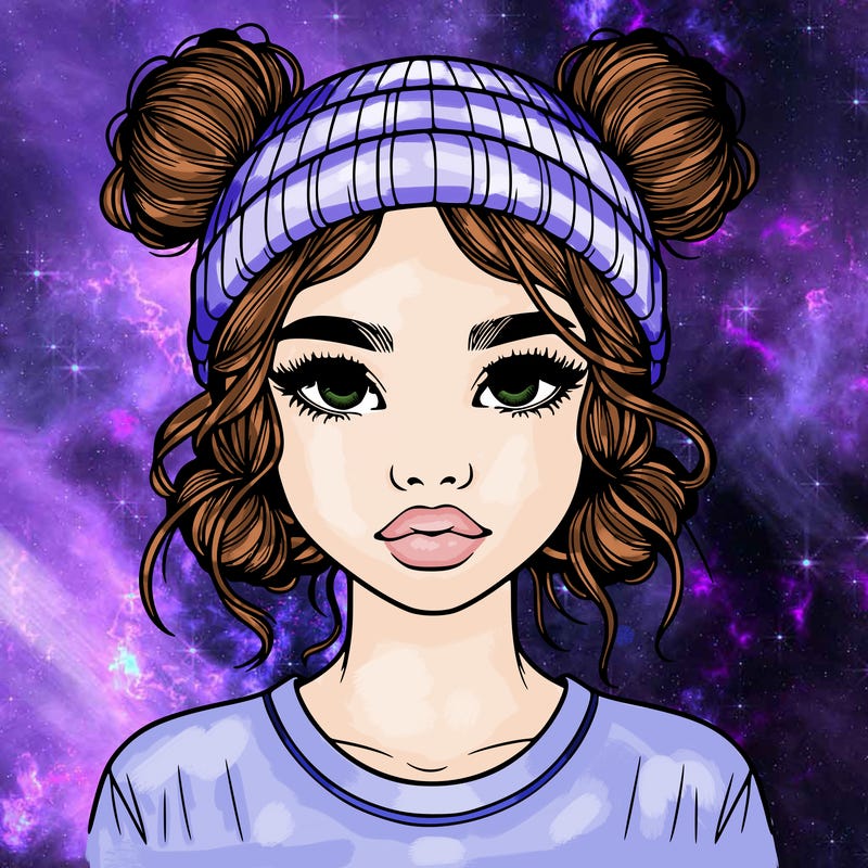 realistic girl with buns in her hair with a beanie on