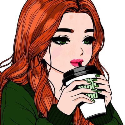 realistic girl drinking coffee