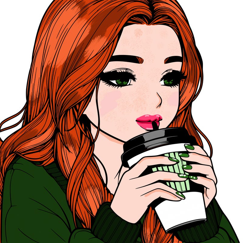 realistic girl drinking coffee