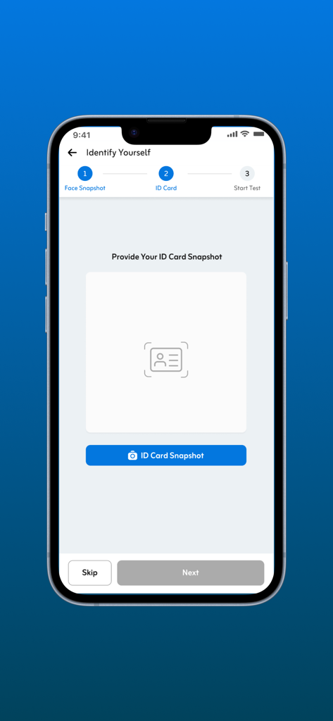 QQ (Quality Questions) - The identity verification screen in the QQ app requesting an ID card snapshot before an exam.
