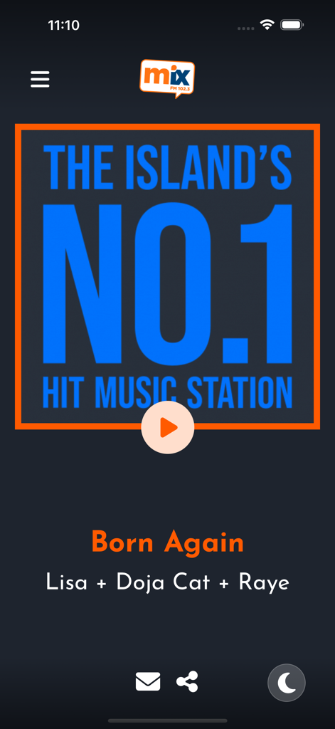 Mix FM Radio Cyprus - Mix FM Radio Cyprus app player screen showing the current hit music track and the station tagline.