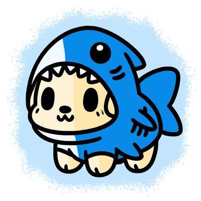 cute dog wearing a shark costume