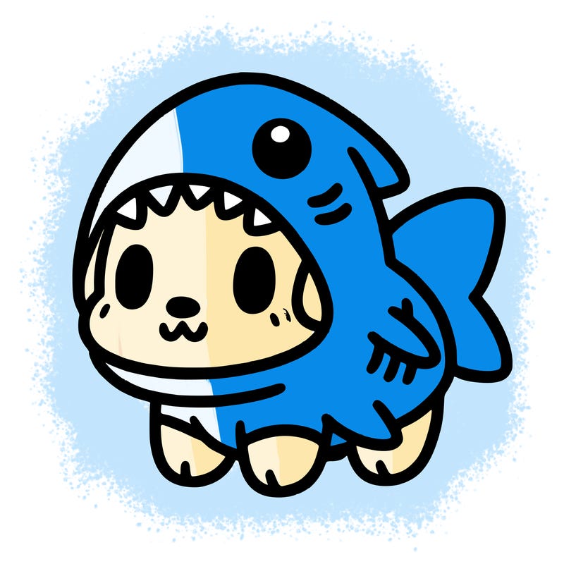 cute dog wearing a shark costume