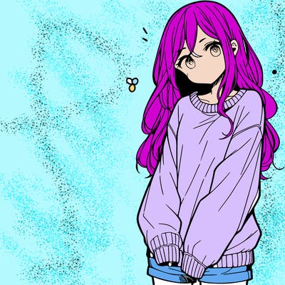 manga teen girl  in a sweater and baggy pants