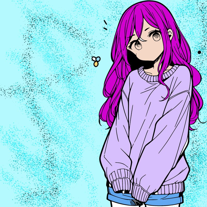 manga teen girl  in a sweater and baggy pants