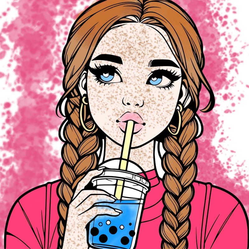 realistic girl with braided hair drinking boba
