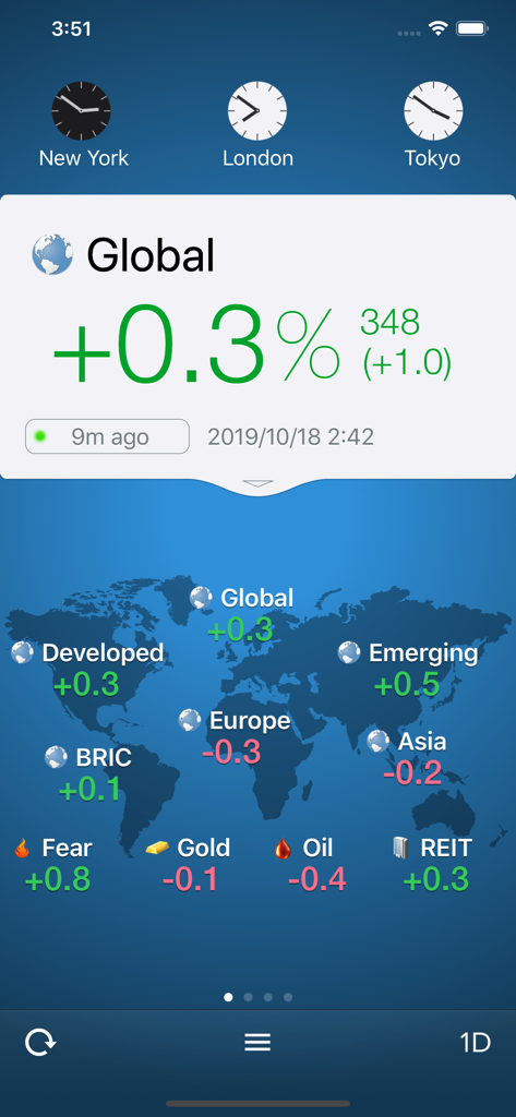 WorldStock - WorldStock app interface displaying global market performance with a world map and regional indices