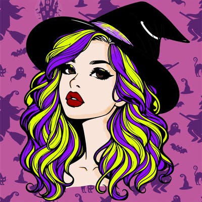realistic witch girl with wavy hair and lips