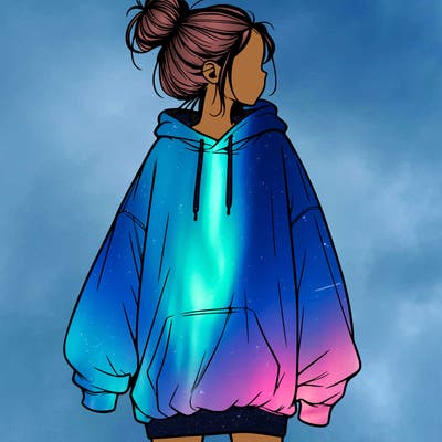 realistic girl with a oversized sweatshirt on and a bun