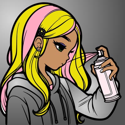 a realistic girl spray painting
