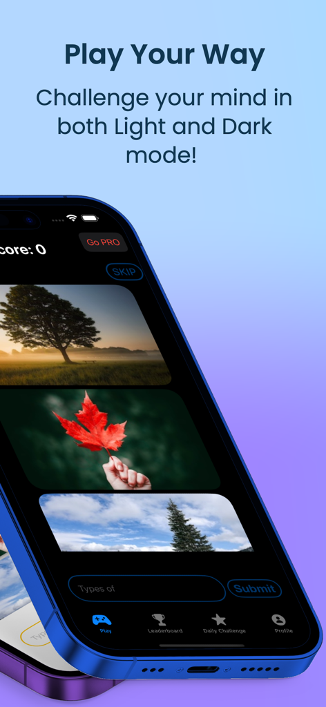 Guess The Link - A mobile phone screen showing Guess The Link puzzle game in dark mode with three images of trees