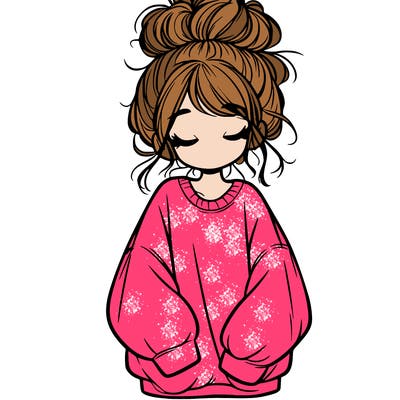 girl with baggy sweatshirt and messy bun