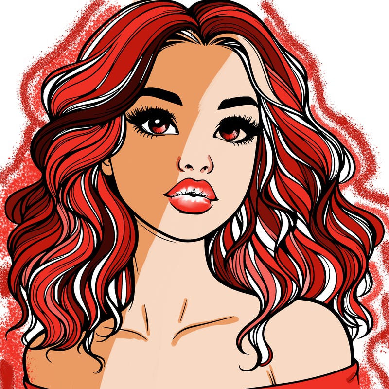realistic girl with wavy hair and lips
