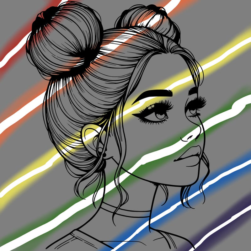 realistic girl with buns on the top of her head