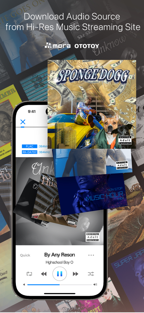 Hi-Res music player-NePLAYER - Interfaz de la aplicación NePLAYER que muestra opciones de descarga de música de alta resolución y controles de reproducción