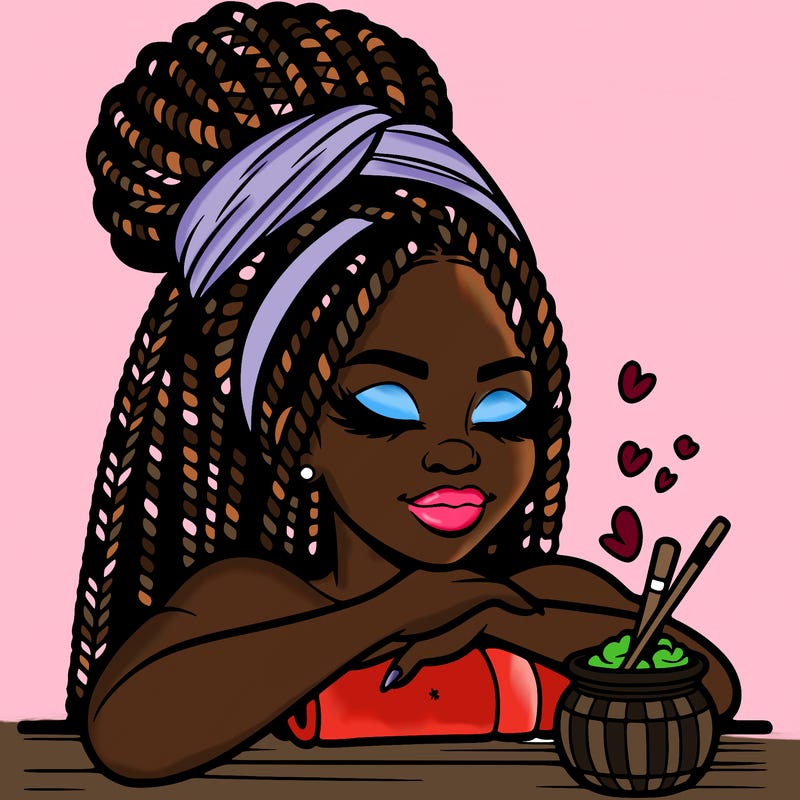 a black woman that looks realistic with braids tied in a bun having a self care day at the spa