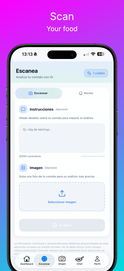 ScanCal - ScanCal app interface for scanning food and analyzing nutrition using AI