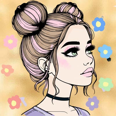 realistic girl with buns on the top of her head