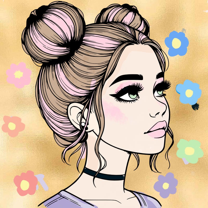 realistic girl with buns on the top of her head