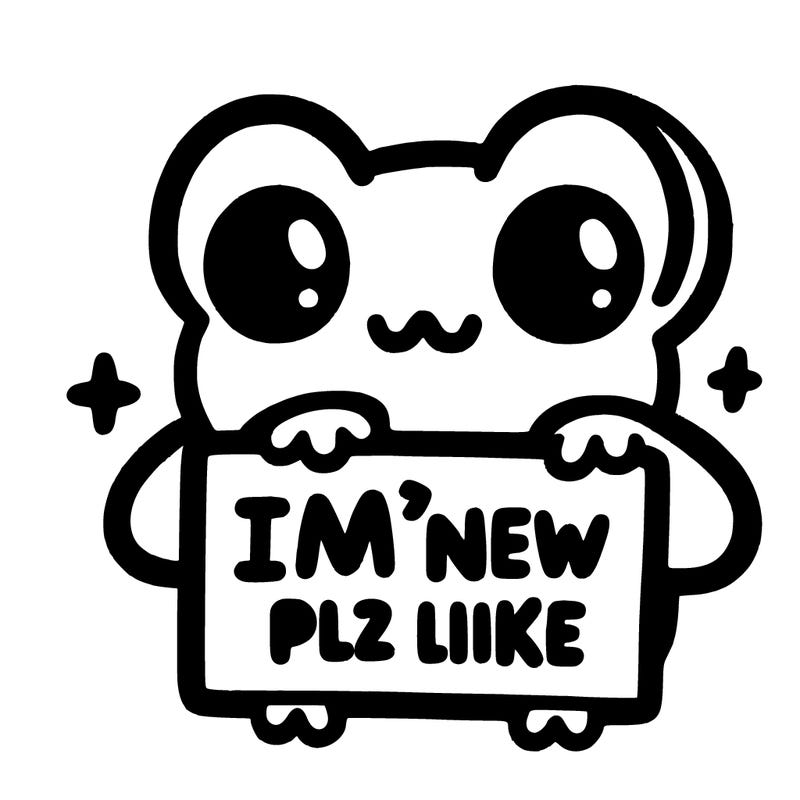 cute frog holding sign saying “i’m new plz like”
