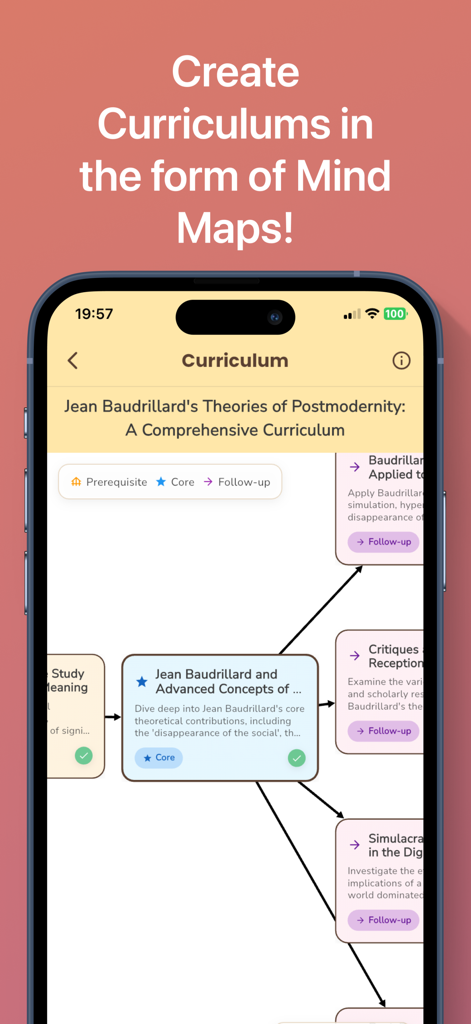 FlashCardify - AI Flashcards - FlashCardify mobile app interface showing a visual study mind map for a course curriculum.