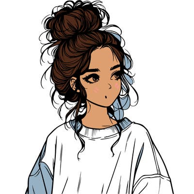 realistic girl with messy bun and oversized clothing
