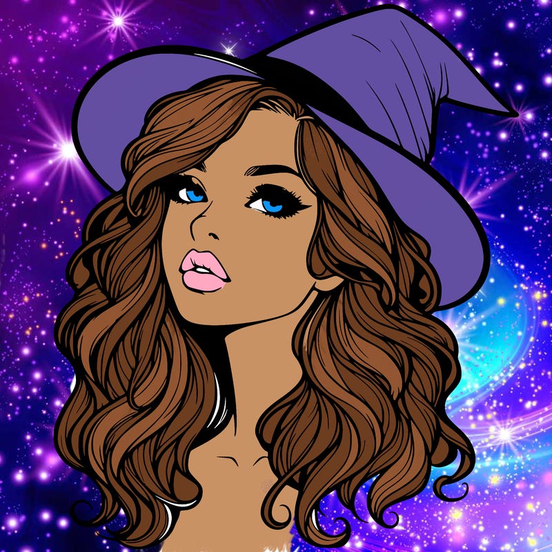 realistic witch girl with wavy hair and lips