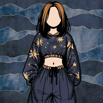 realistic girl faceless with baggy pants and a crop top