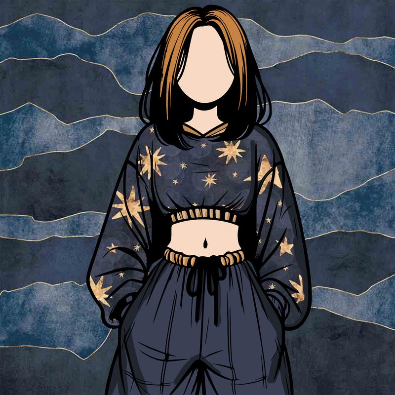 realistic girl faceless with baggy pants and a crop top