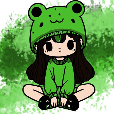 a girl wearing a frog hat and some frog socks