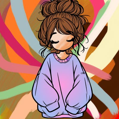 girl with baggy sweatshirt and messy bun