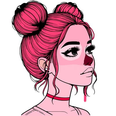realistic girl with buns on the top of her head