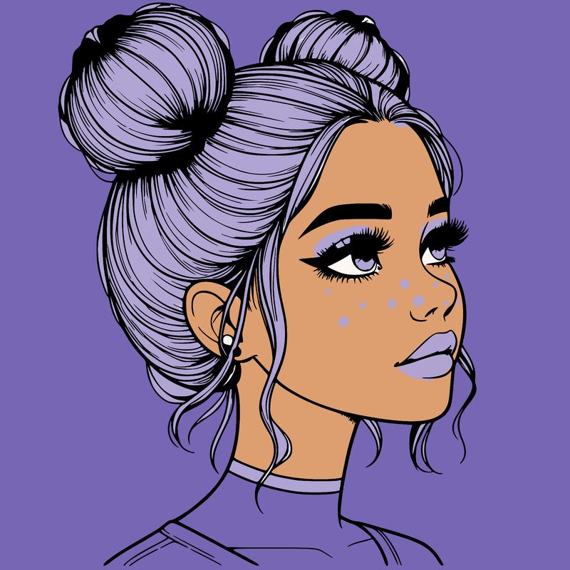 realistic girl with buns on the top of her head