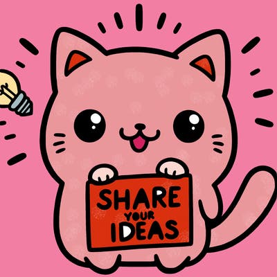 a cute cat saying share your ideas