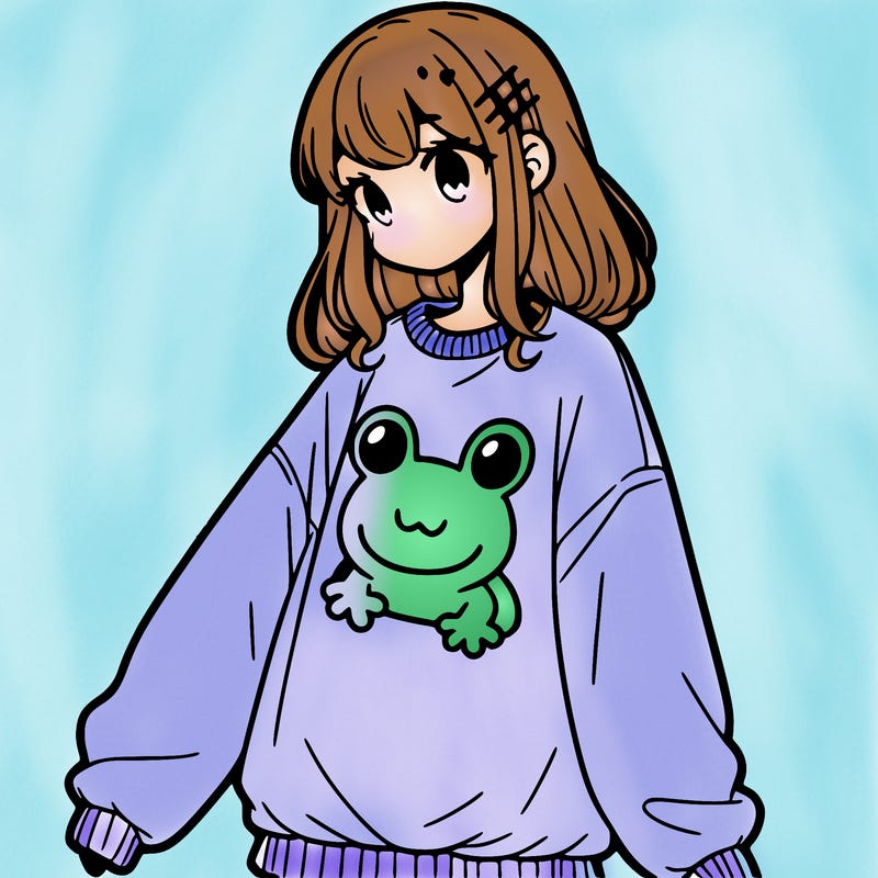 girl wearing frogging sweatshirt
