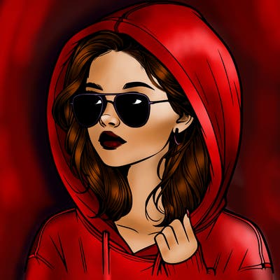 realistic teenage girl, wearing a hoodie and sunglasses